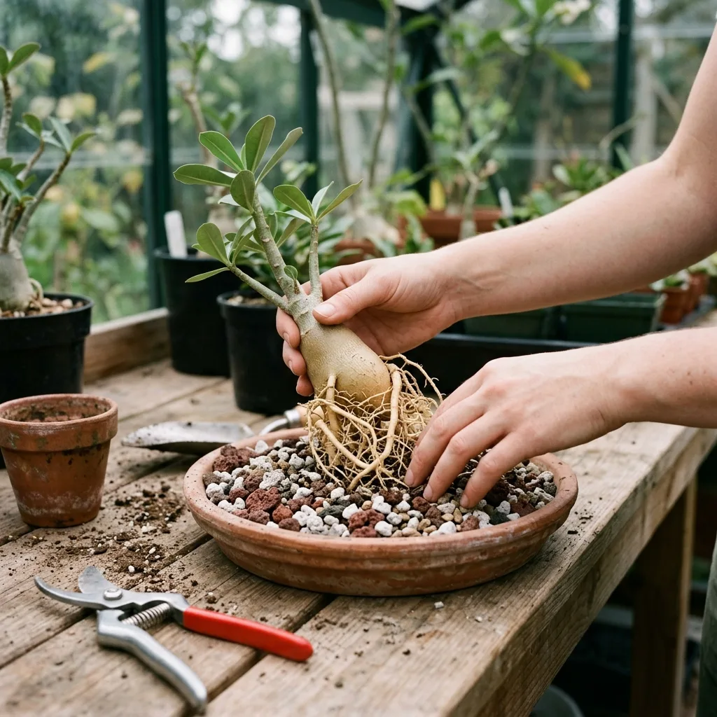 Çöl Gülü Sukulenti (Adenium obesum) Bakım Rehberi: Heybetli Kaudeks ve Çiçeklenme Sanatı - Saksılama ve Çoğaltma Aşaması