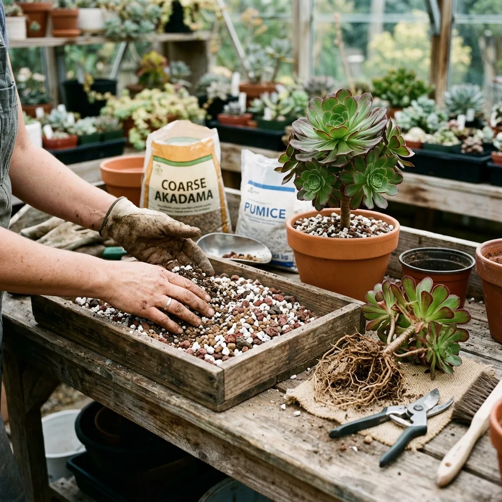 Soil and Potting Mastery for Pinwheel Succulent (Aeonium haworthii): From Root Aeration to Custom Mixes - Care and Propagation Step