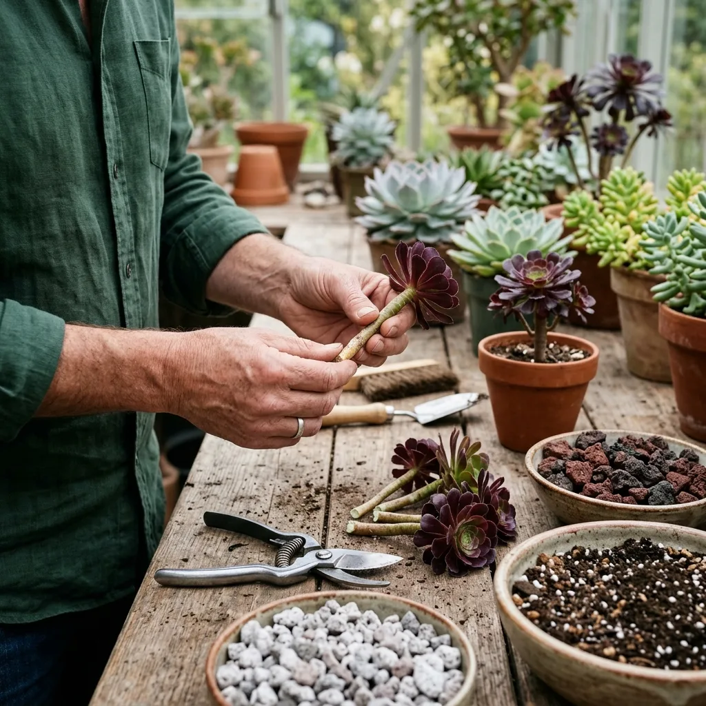 Aeonium Sukulent Nasıl Bölünür ve Yayılır? Rozet Ayırma, Tepe Çeliği ve Çoğaltma Rehberi - Saksılama ve Çoğaltma Aşaması