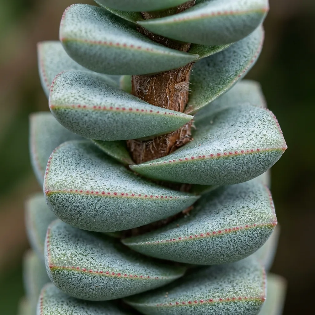 Gereihte Dickblatt-Sukkulente (Crassula perforata subsp. kougaensis) Pflegeanleitung: Botanische Geheimnisse und Vermehrung - Botanisches Detail und Blattmorphologie