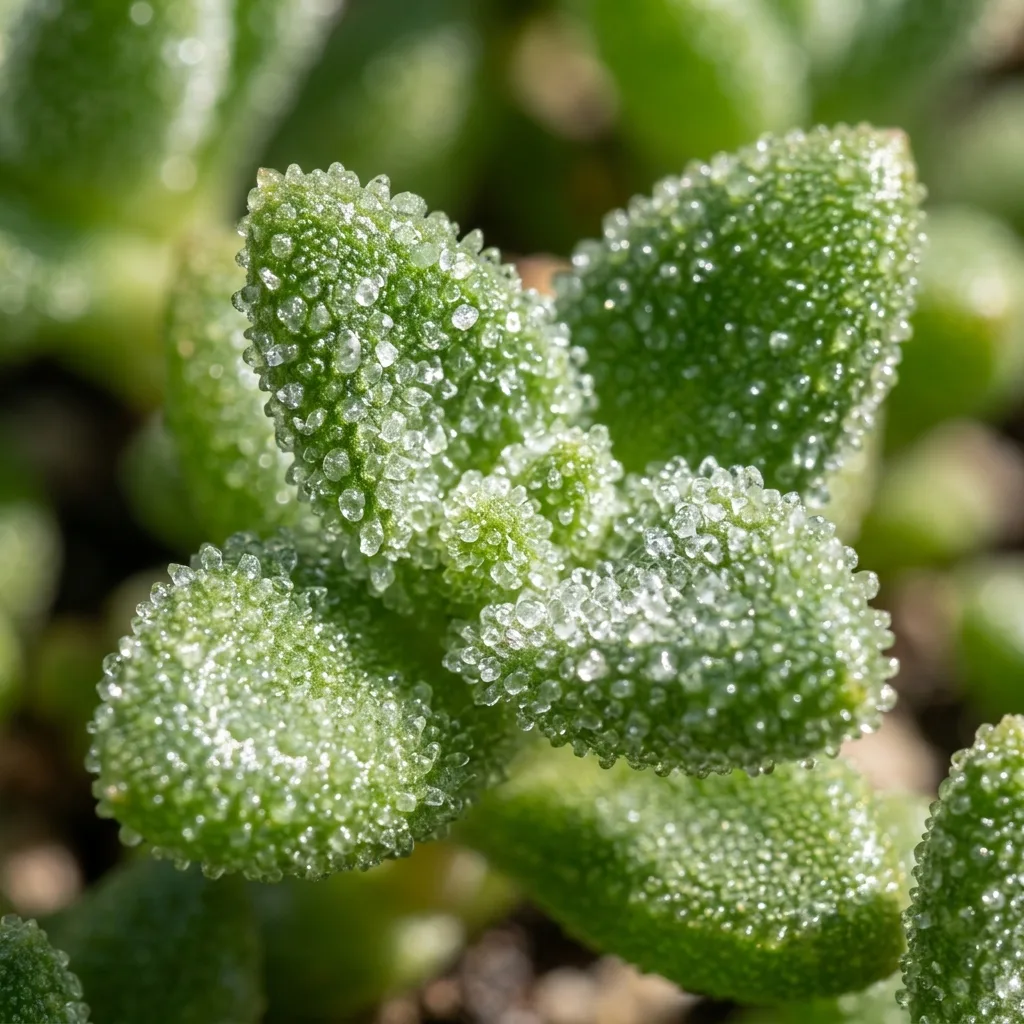Delosperma (Mittagsblume) Pflegeleitfaden: Kristallzellen-Physiologie und Blühprotokoll - Botanisches Detail und Blattmorphologie