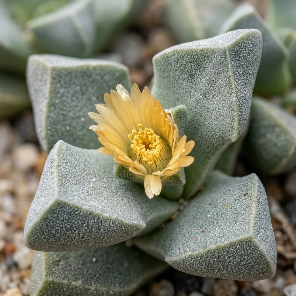 Karoo Gülü Sukulenti (Lapidaria margaretae) Bakım Rehberi: Taş Çölünün Geometrik Mücevheri - Botanik Detay ve Yaprak Dokusu
