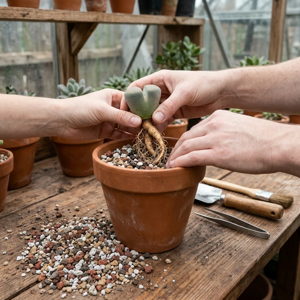 Lithops (Yaşayan Taş) Sukulenti Bakım ve Büyütme Rehberi: Kabuk Değiştirme Fizyolojisi, Mineral Toprak ve Çürümesiz Sulama Protokolü - Saksılama ve Çoğaltma Aşaması