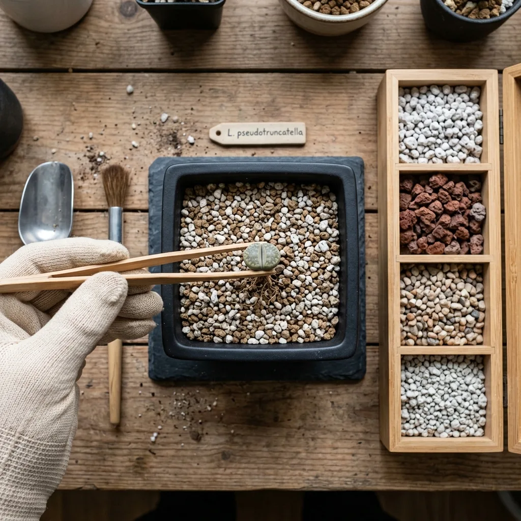 Lithops pseudotruncatella (Living Stone) Care Guide: The Splitting Body and Botanical Secrets - Care and Propagation Step