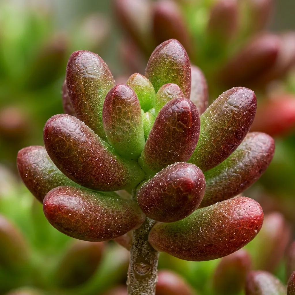 Guía de Cuidados de Sedum rubrotinctum: Fisiología de la Coloración y Propagación - Detalle Botánico y Morfología